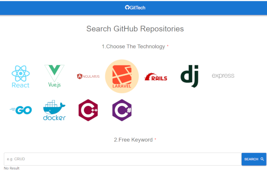 GitTech - GitHubのオープンソースリポジトリ検索サイトの画面キャプチャ